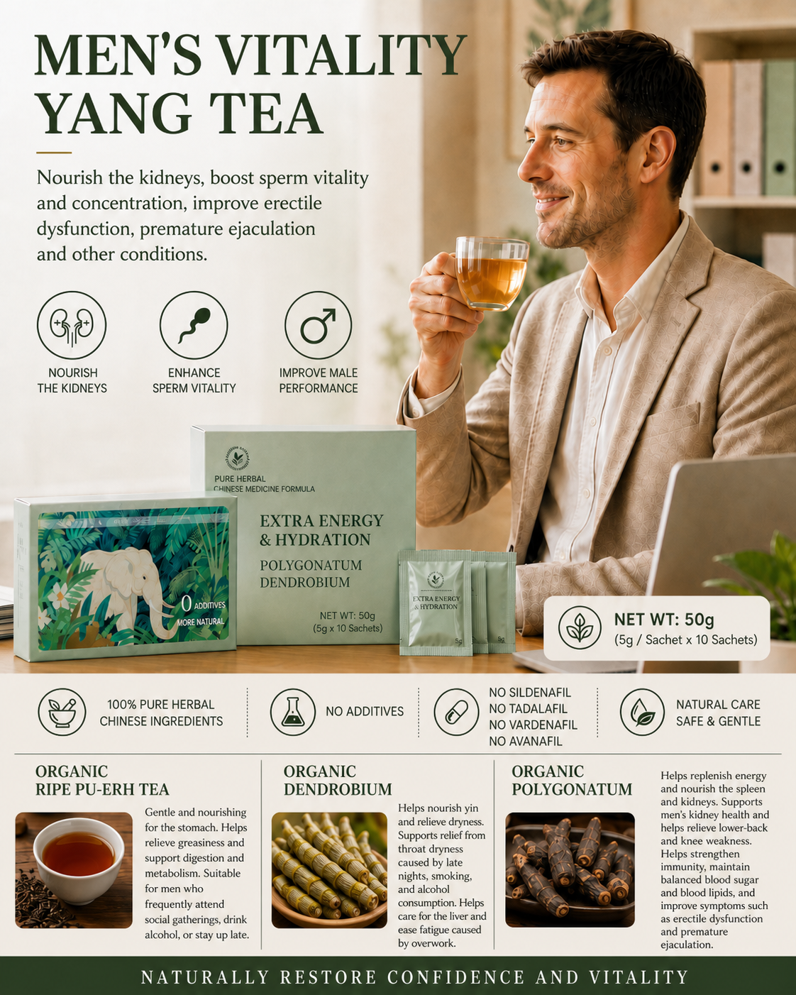 YUANYE roasted pu-erh herbal tea poster with organic dendrobium and polygonatum