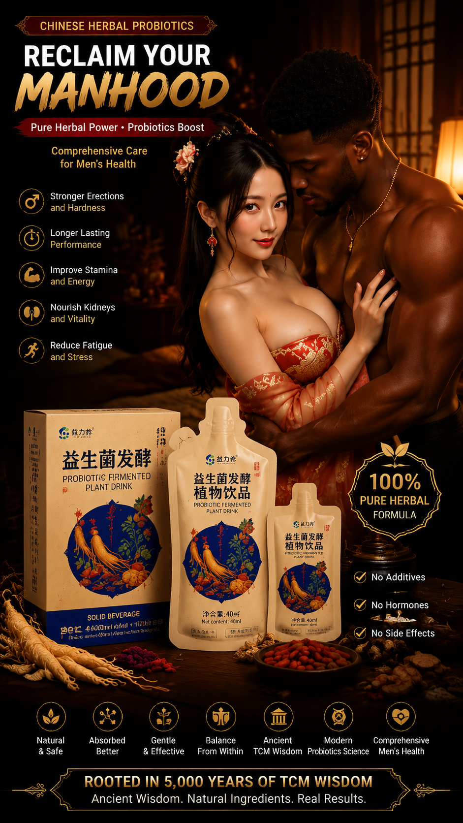 Herbal Probiotic Beverage/A Man’s Energy Boost! Last Longer! Get Harder! Feel Stronger! Satisfy Your Partner Even More!