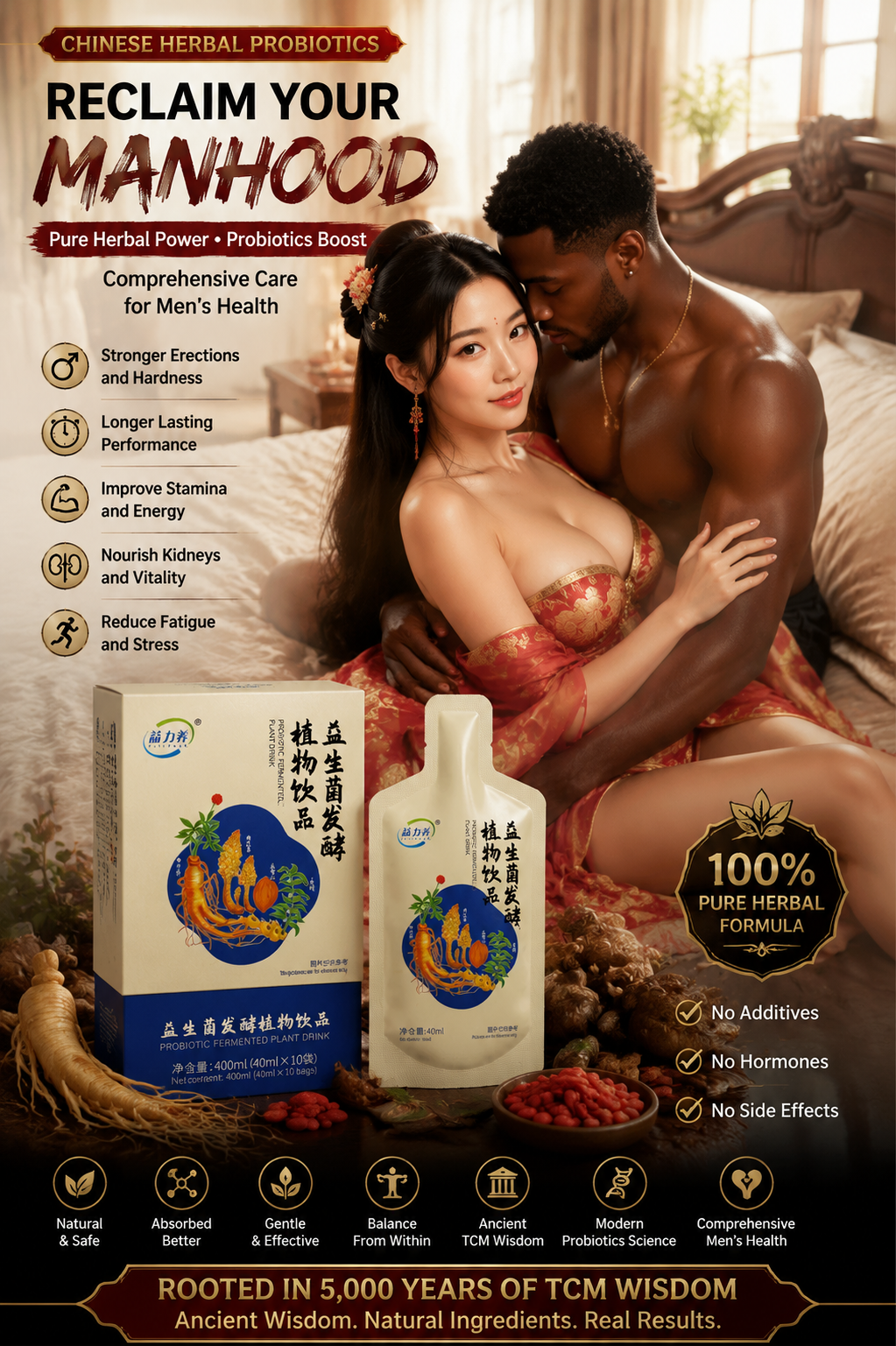 Herbal Probiotic Beverage/A Man’s Energy Boost! Last Longer! Get Harder! Feel Stronger! Satisfy Your Partner Even More!