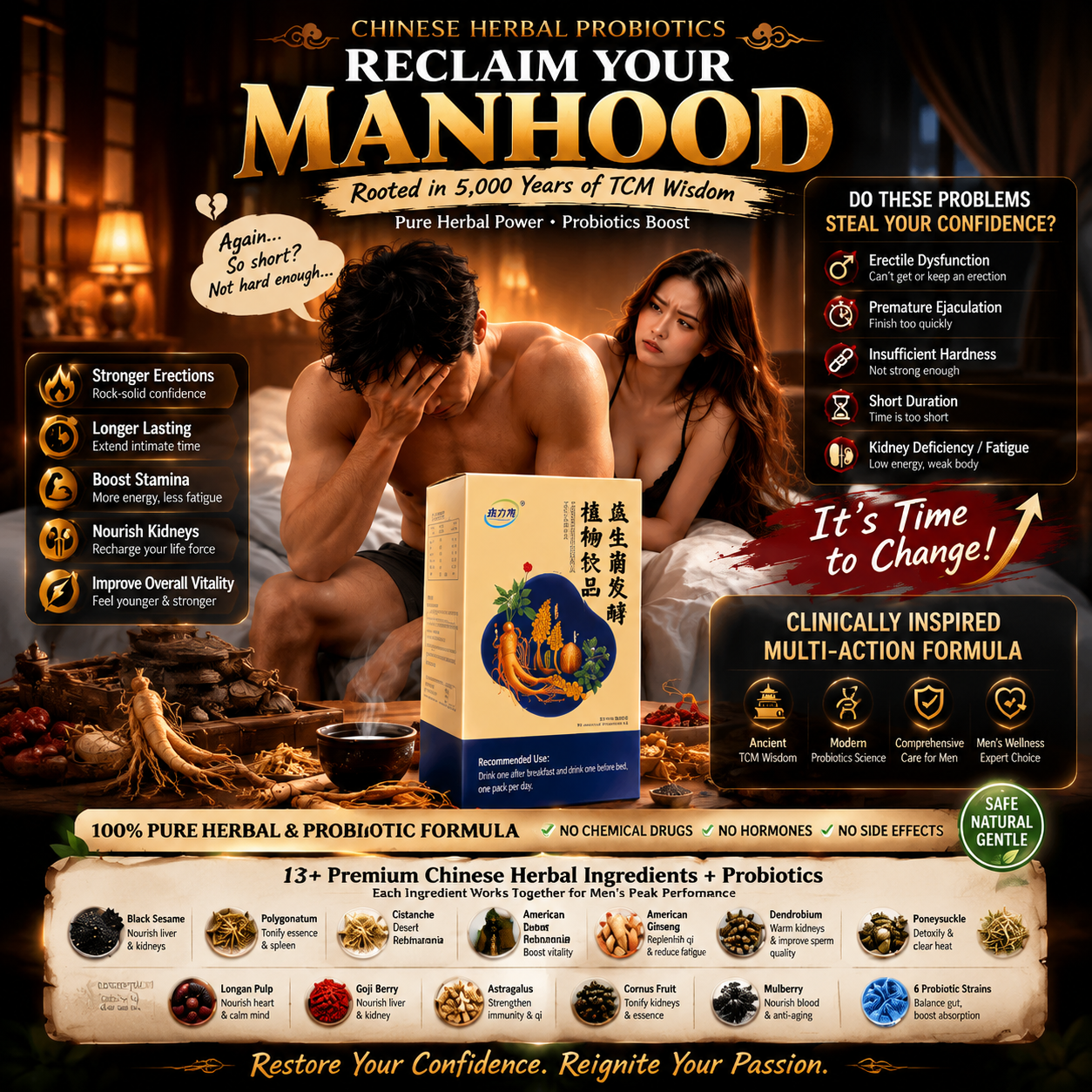 Herbal Probiotic Beverage/A Man’s Energy Boost! Last Longer! Get Harder! Feel Stronger! Satisfy Your Partner Even More!